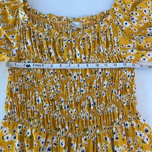 Chenault Fall Floral Smocked Square Neck Top Crochet Trim Wide Flare Sleeve Boho - Picture 14 of 15